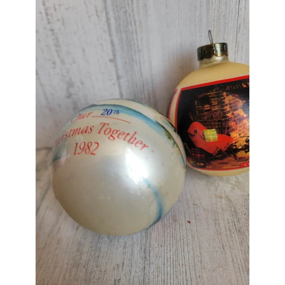 Hallmark vintage Christmas at home together glass ball ornament Xmas set